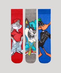 Kit-de-3-Meias-Masculinas-Cano-Alto-Looney-Tunes-Multicor-9980724-Multicor_2