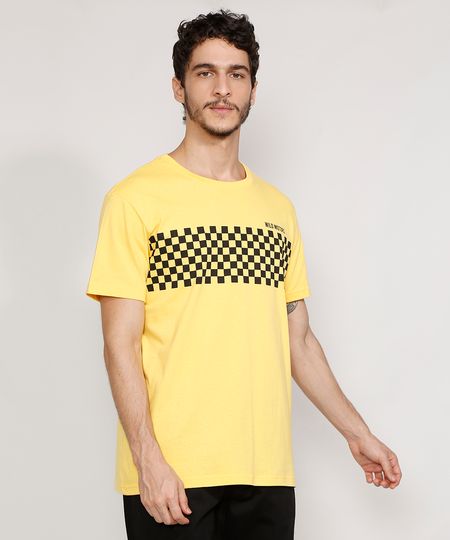Camiseta-Masculina-Manga-Curta--Wild-Motors--com-Quadriculado-Gola-Careca-Amarela-9981273-Amarelo_1