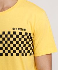 Camiseta-Masculina-Manga-Curta--Wild-Motors--com-Quadriculado-Gola-Careca-Amarela-9981273-Amarelo_2