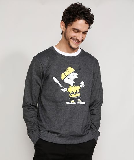 Blusa-de-Moletom-Masculina-Charlie-Brown-Snoopy-Gola-Careca-Cinza-Mescla-Escuro-9976507-Cinza_Mescla_Escuro_1