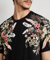 Camiseta-Masculina-Manga-Curta-com-Estampa-Floral-Gola-Careca-Preta-9980968-Preto_6
