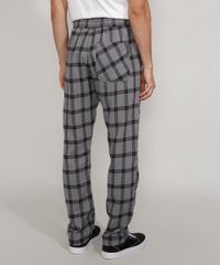 Calca-de-Flanela-Masculina-Reta-Estampada-Xadrez-com-Bolsos-Chumbo-9984638-Chumbo_2