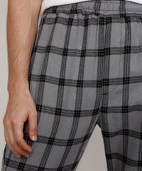 Calca-de-Flanela-Masculina-Reta-Estampada-Xadrez-com-Bolsos-Chumbo-9984638-Chumbo_4