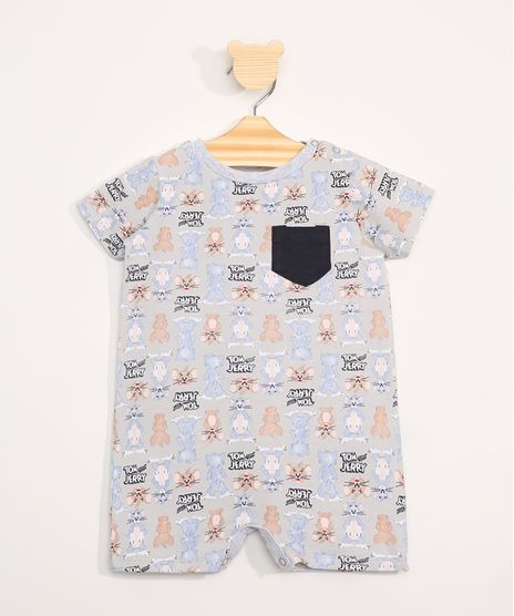 Macaquinho-Infantil-Manga-Curta-Estampado-Tom-e-Jerry-com-Bolso-Cinza-Mescla-9976341-Cinza_Mescla_1