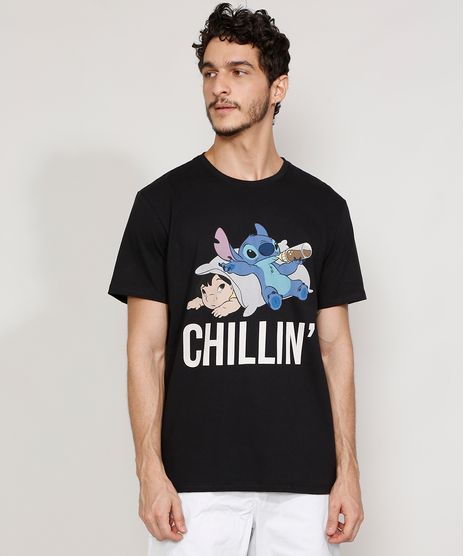 Camiseta-Masculina-Manga-Curta-Lilo-e-Stitch--Chillin---Gola-Careca-Preta-9975516-Preto_1