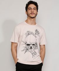Camiseta-Masculina-Manga-Curta-Caveira-com-Flores-Gola-Careca-Rosa-Claro-9981269-Rosa_Claro_1