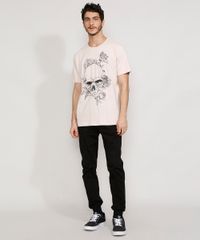 Camiseta-Masculina-Manga-Curta-Caveira-com-Flores-Gola-Careca-Rosa-Claro-9981269-Rosa_Claro_3