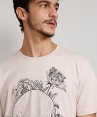 Camiseta-Masculina-Manga-Curta-Caveira-com-Flores-Gola-Careca-Rosa-Claro-9981269-Rosa_Claro_5