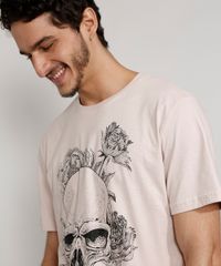 Camiseta-Masculina-Manga-Curta-Caveira-com-Flores-Gola-Careca-Rosa-Claro-9981269-Rosa_Claro_6