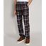 Calca-de-Flanela-Masculina-Reta-Estampada-Xadrez-com-Bolsos-Preta-9984637-Preto_1