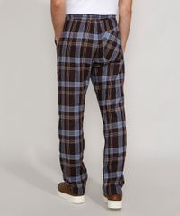 Calca-de-Flanela-Masculina-Reta-Estampada-Xadrez-com-Bolsos-Preta-9984637-Preto_2