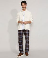 Calca-de-Flanela-Masculina-Reta-Estampada-Xadrez-com-Bolsos-Preta-9984637-Preto_3