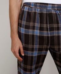 Calca-de-Flanela-Masculina-Reta-Estampada-Xadrez-com-Bolsos-Preta-9984637-Preto_5