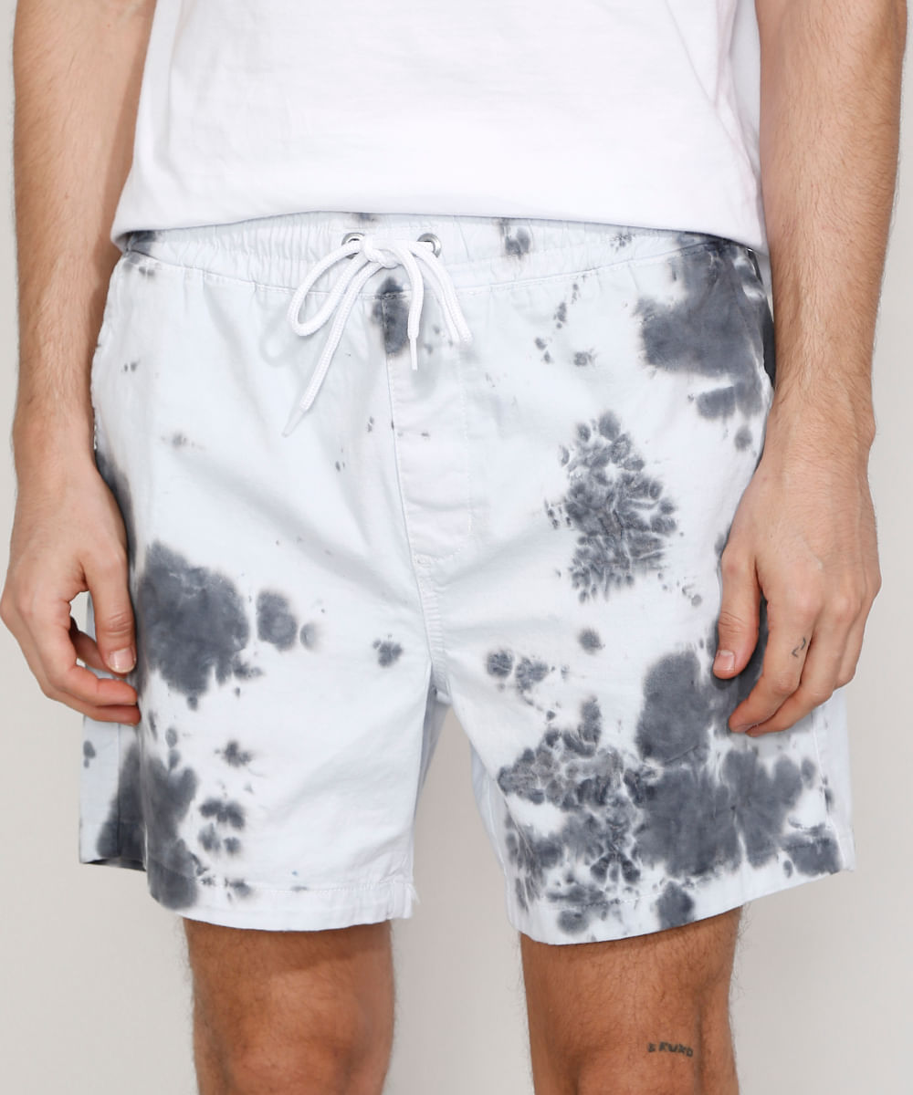 Short de Sarja Masculino Estampado Tie Dye com Cordão Off White