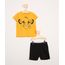 Conjunto-Infantil-de-Camiseta-Manga-Curta-Simba-Mostarda---Bermuda-de-Moletom-com-Bolsos-Preto-9975701-Preto_1