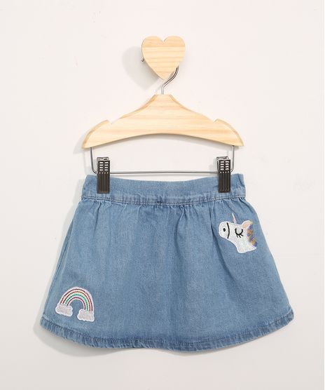 Saia-Jeans-Infantil-com-Patch-de-Unicornio-Azul-Medio-9963456-Azul_Medio_1