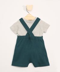 Conjunto-Infantil-de-Camiseta-Manga-Curta-Cinza-Mescla---Jardineira-de-Moletom-com-Bolsos-Verde-Escuro-9967602-Verde_Escuro_2