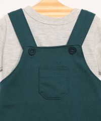 Conjunto-Infantil-de-Camiseta-Manga-Curta-Cinza-Mescla---Jardineira-de-Moletom-com-Bolsos-Verde-Escuro-9967602-Verde_Escuro_4