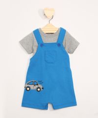 Conjunto-Infantil-de-Camiseta-Manga-Curta-Cinza-Mescla---Jardineira-de-Moletom-Carrinho-com-Bolsos-Azul-9967602-Azul_1