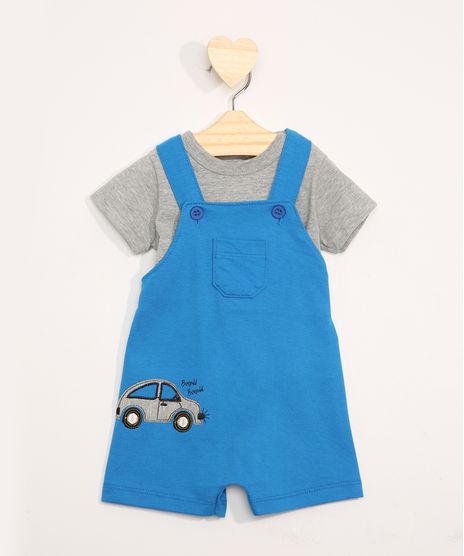 Conjunto-Infantil-de-Camiseta-Manga-Curta-Cinza-Mescla---Jardineira-de-Moletom-Carrinho-com-Bolsos-Azul-9967602-Azul_1