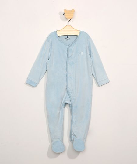 Macacão de Plush Infantil Manga Longa com Bordado Azul Claro - 9-12 Menor preço em Macacão de Plush Infantil Manga Longa com Bordado Azul Claro - 9-12