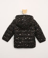 Jaqueta-Puffer-de-Nylon-Infantil-Estampada-de-Estrelas-Metalizadas-com-Capuz-Preta-9966641-Preto_2