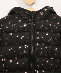 Jaqueta-Puffer-de-Nylon-Infantil-Estampada-de-Estrelas-Metalizadas-com-Capuz-Preta-9966641-Preto_3