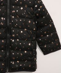 Jaqueta-Puffer-de-Nylon-Infantil-Estampada-de-Estrelas-Metalizadas-com-Capuz-Preta-9966641-Preto_4