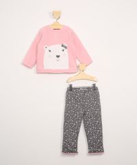 Conjunto-Infantil-de-Blusa-de-Fleece-Urso-Polar-Rosa---Calca-Estampada-Floral-Cinza-9842862-Cinza_1