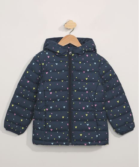 Jaqueta-Puffer-de-Nylon-Infantil-Estampada-de-Coracoes-com-Capuz-e-Bolsos-Azul-Marinho-9966806-Azul_Marinho_1