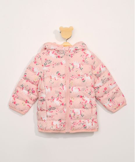 Jaqueta-Puffer-de-Nylon-Infantil-Estampada-de-Unicornios-com-Capuz-Rosa-9966640-Rosa_1