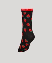 Meia-Feminina-Cano-Alto-Estampada-de-Morangos-Preta-9976571-Preto_2