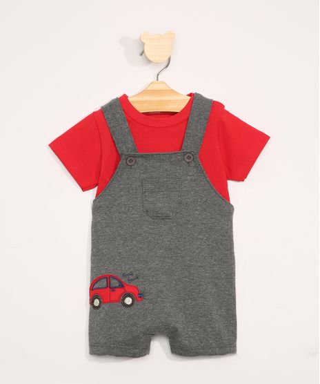Conjunto-Infantil-de-Camiseta-Manga-Curta-Vermelha---Jardineira-de-Moletom-Carrinho-com-Bolsos-Cinza-Mescla-9967602-Cinza_Mescla_1