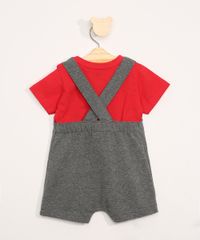 Conjunto-Infantil-de-Camiseta-Manga-Curta-Vermelha---Jardineira-de-Moletom-Carrinho-com-Bolsos-Cinza-Mescla-9967602-Cinza_Mescla_2