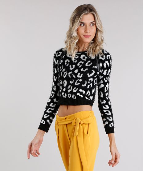 Sueter-Feminino-Cropped-Animal-Print-Felpudo-com-Ziper-Manga-Longa-Preto-8892830-Preto_1