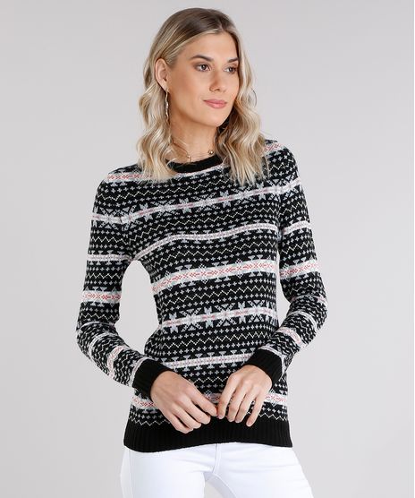 Sueter-Feminino-Estampado-Etnico-em-Trico-Manga-Longa-Decote-Redondo-Preto-8901655-Preto_1