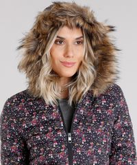 Jaqueta-Feminina-Puffer-com-Pelo-Removivel-no-Capuz-Estampada-Floral-Manga-Longa-Preto-8861152-Preto_4