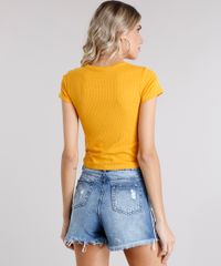Blusa-Feminina-Cropped-com-No-Canelada-Decote-Redondo-Manga-Curta-Amarelo-Escuro-9035915-Amarelo_Escuro_2