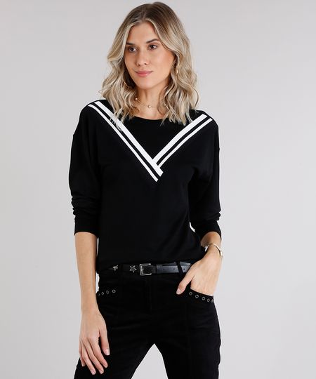 Blusao-Feminino-em-Moletom-com-Ribana-Listrada-Manga-Longa-Decote-Redondo-Preto-9128968-Preto_1