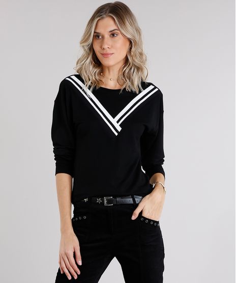 Blusao-Feminino-em-Moletom-com-Ribana-Listrada-Manga-Longa-Decote-Redondo-Preto-9128968-Preto_1