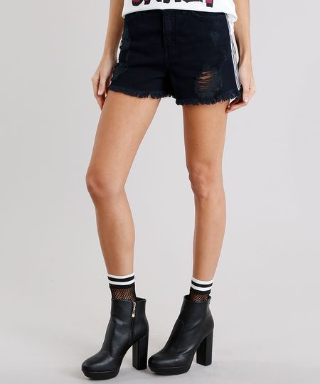 Short-Jeans-Feminino-Vintage-Destroyed-com-Listras-Laterais-Azul-Escuro-9099840-Azul_Escuro_1