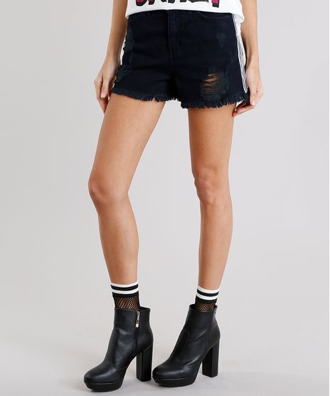 Short-Jeans-Feminino-Vintage-Destroyed-com-Listras-Laterais-Azul-Escuro-9099840-Azul_Escuro_1