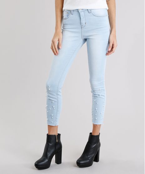Calca-Jeans-Feminina-Super-Skinny-com-Perolas-Cintura-Alta-Azul-Claro-9191479-Azul_Claro_1