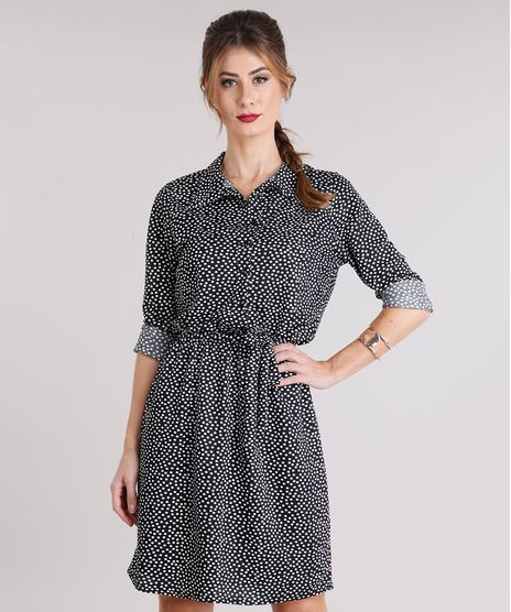 Vestido-Feminino-Chemise-Estampado-de-Poa-Manga-Longa-Preto-9142733-Preto_1