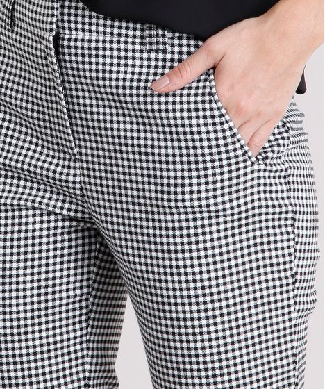 calça alfaiataria feminina cintura alta xadrez
