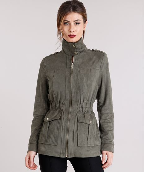 Parka-Feminina-em-Suede-Gola-Alta-com-Bolsos-Verde-Militar-8892719-Verde_Militar_1