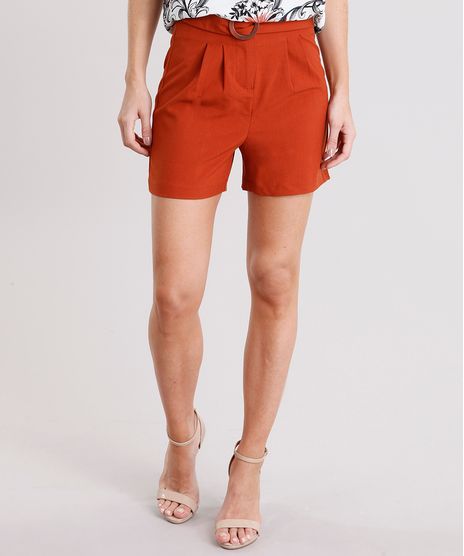 Short-Feminino-de-Alfaiataria-Cintura-Alta-com-Cinto-Laranja-Escuro-8892758-Laranja_Escuro_1