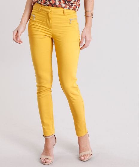 Calca-Feminina-Cigarrete-com-Ziper-no-Bolso-Amarelo-Escuro-8892752-Amarelo_Escuro_1