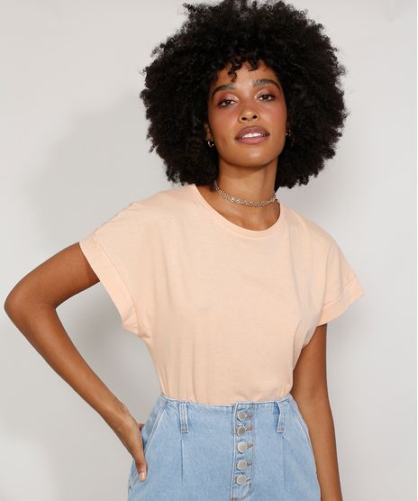 Blusa-Feminina-Basica-Muscle-Tee-Manga-Curta-com-Recorte-Decote-Redondo-Laranja-Claro-9941597-Laranja_Claro_1