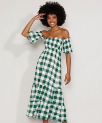 Vestido-Feminino-Midi-Ombro-a-Ombro-Estampado-Xadrez-Vichy-com-Lastex-e-Recortes-Manga-Curta-Verde-9986319-Verde_1